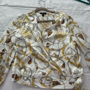 Thalia Sodi White and Gold Chain Print Blouse
